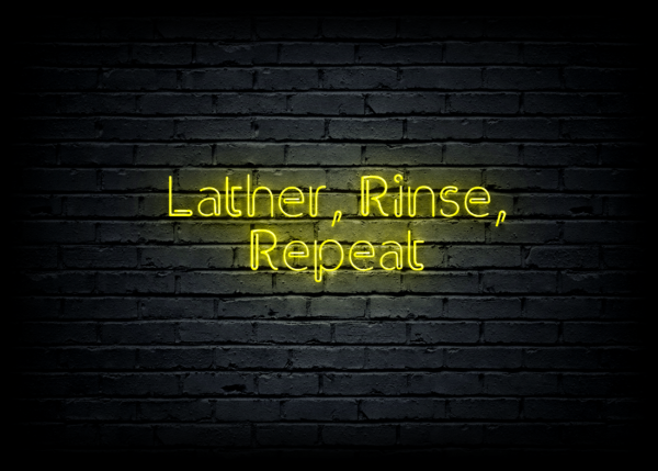 Led neono iškaba "Lather, Rinse, Repeat"