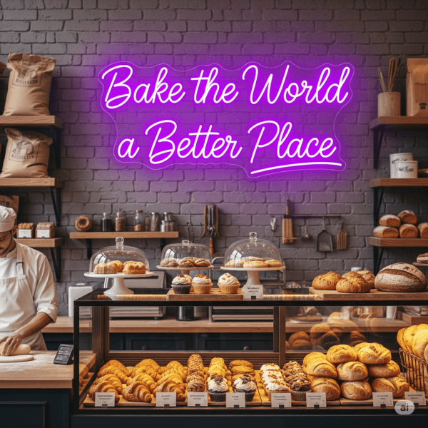 Led neono užrašas "Bake the World a Better Place"