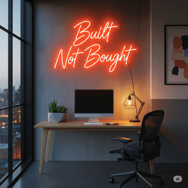 Led neoninis užrašas "Built Not Bought"
