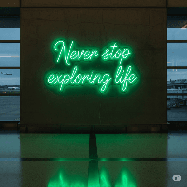Led neono iškaba "Never stop exploring life"