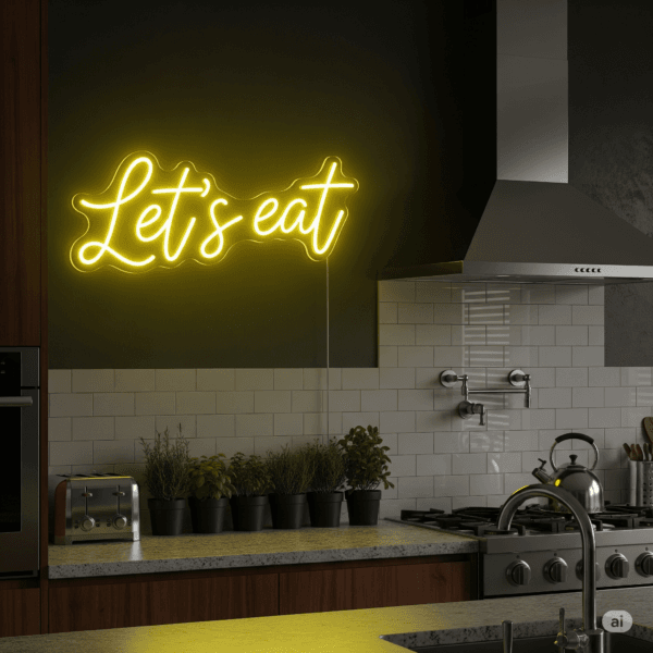 Led neoninis tekstas "Let’s eat”