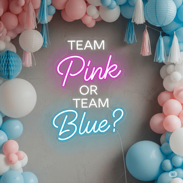 Led neono iškaba "Team Pink or Team Blue?"