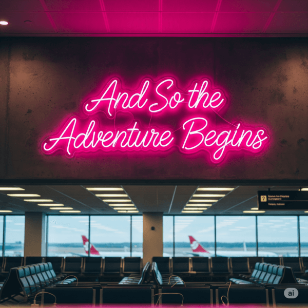 Led neono užrašas "And So the Adventure Begins"