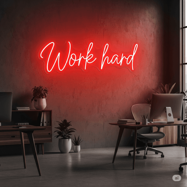 Led neono užrašas "Work hard"