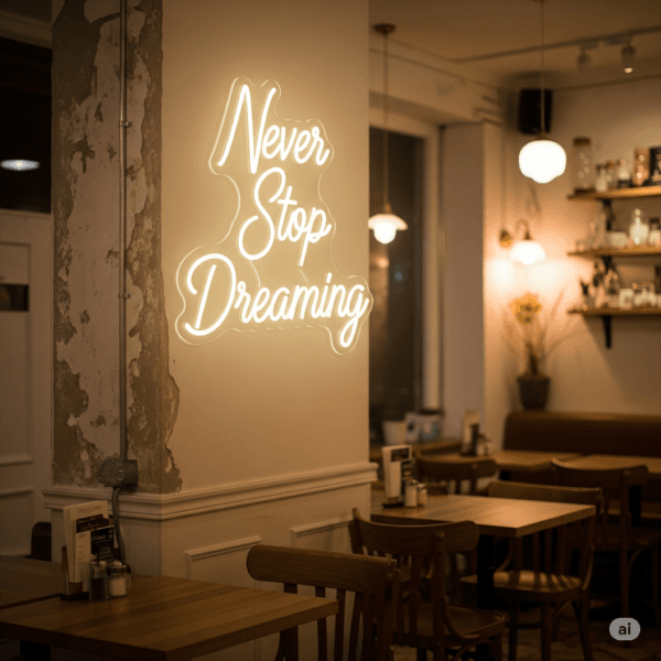 Led neoninė iškaba "Never stop dreaming"