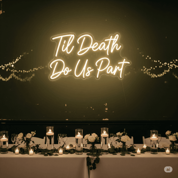 Led neono užrašas "Til Death Do Us Part"