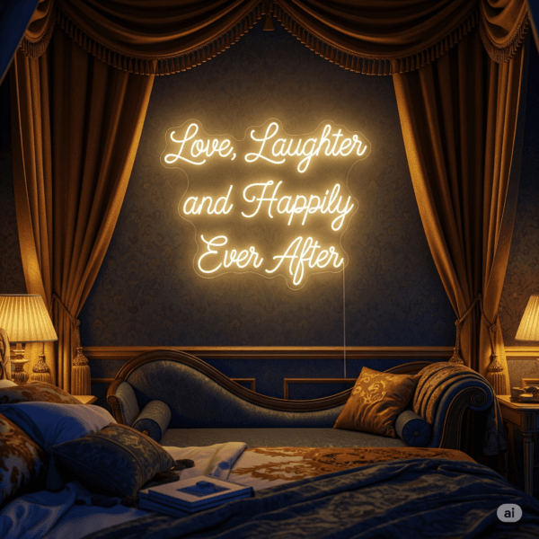 Led neoninė iškaba "Love, Laughter, and Happily Ever After"