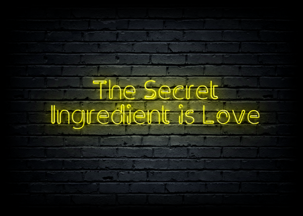 Led neono iškaba "The Secret Ingredient is Love"