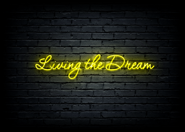 Led neono iškaba "Living the Dream"