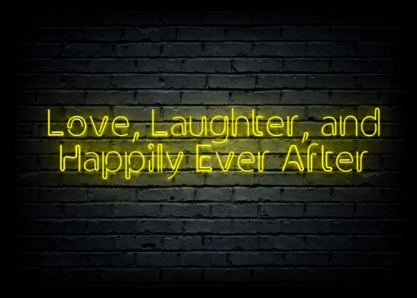 Led neoninė iškaba "Love, Laughter, and Happily Ever After"
