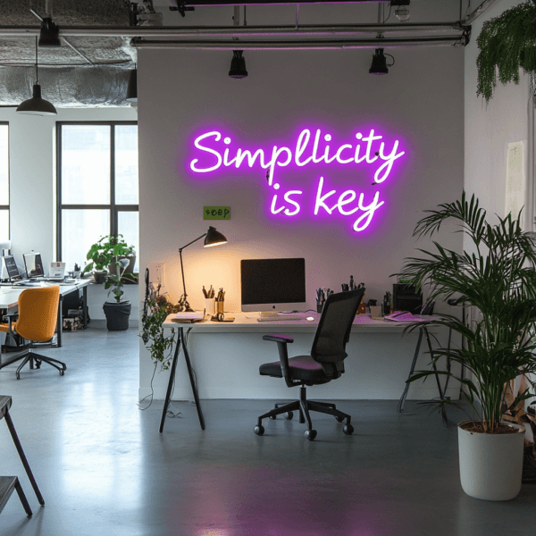Led neono iškaba "Simplicity is key"