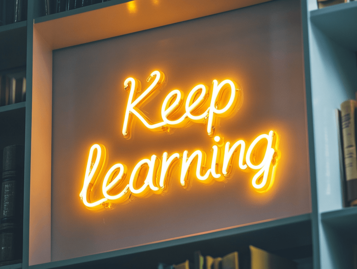 Led neono užrašas "Keep learning"