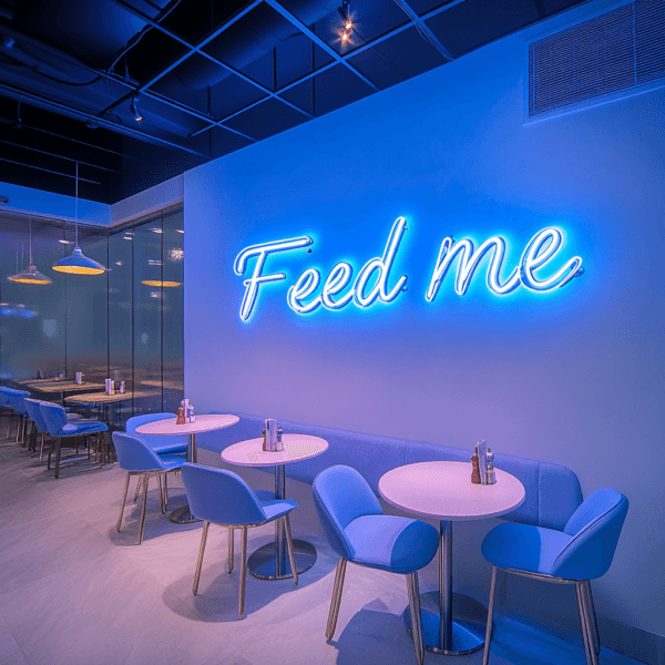 Led neono iškaba "Feed me"