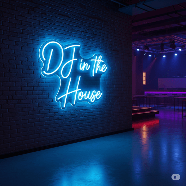 Led neoninis tekstas "DJ in the House"