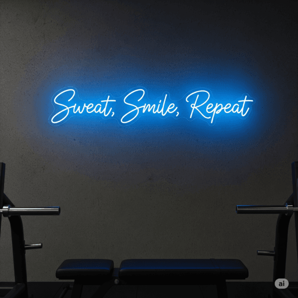 Led neono iškaba "Sweat, Smile, Repeat"