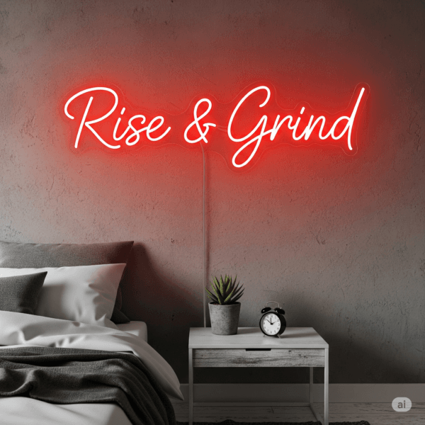 LED neoninė iškaba "Rise & Grind"